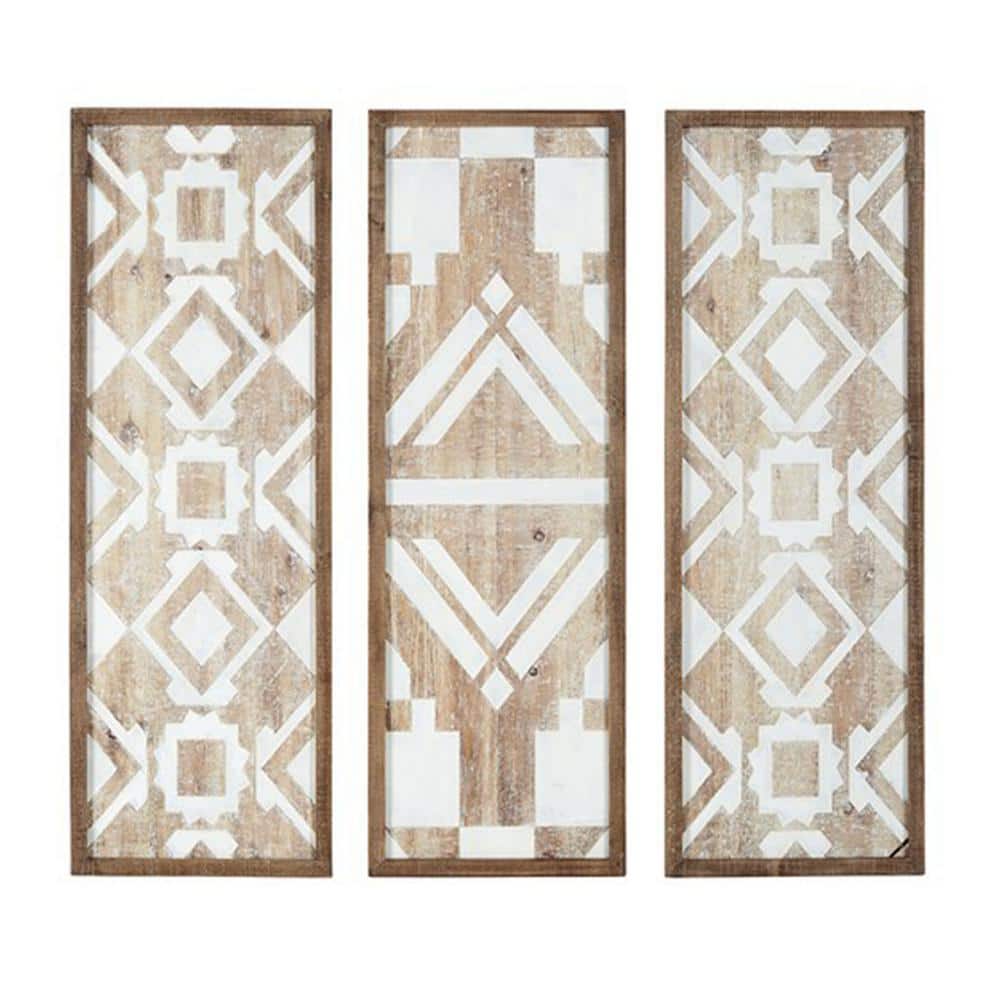 13 in. W x 37 in. H 2-Tone Geometric 3-Piece White Washed and Natural Woode