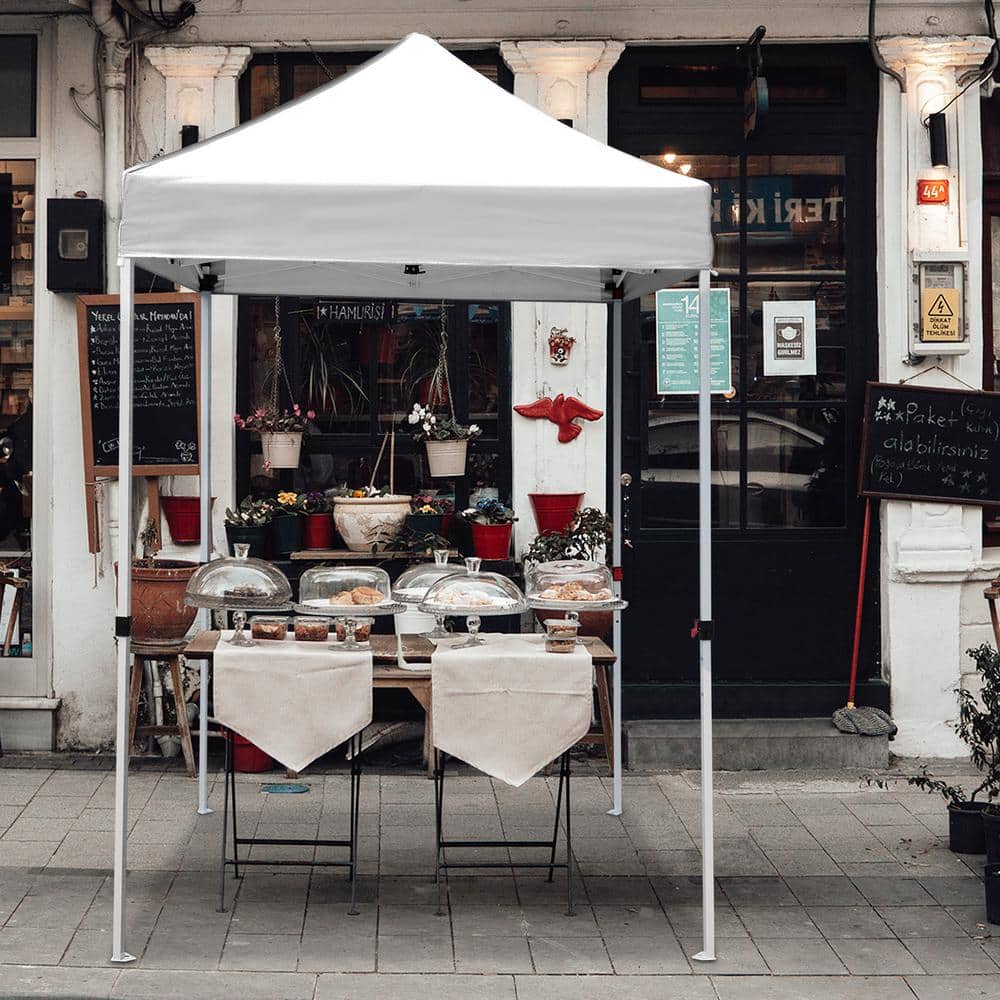 White 5x5 Steel Pop-Up Canopy with Adjustable Height