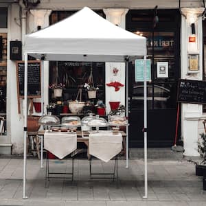 5 ft. x 5 ft. White Portable Instant Pop Up Canopy with Carry Bag, Adjustable Height, for Beach, Sports and Camping