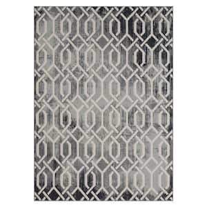 Rose Ivory/Gray 5 ft. x 7 ft. Trellis Transitional/Casual Polyester Rectangle Area Rug