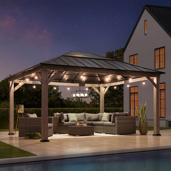 セール 一番安い Patio Outdoor ft. 15 x ft. 13 Sunjoy Cedar Wood Framed ジャケット・アウター