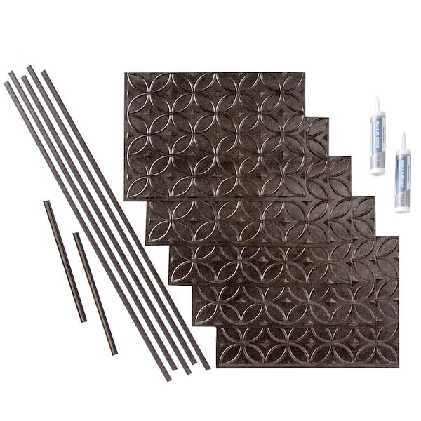 Fasade Rings 18 in. x 24 in. Smoked Pewter Vinyl Decorative Wall Tile Backsplash 15 sq. ft. Kit