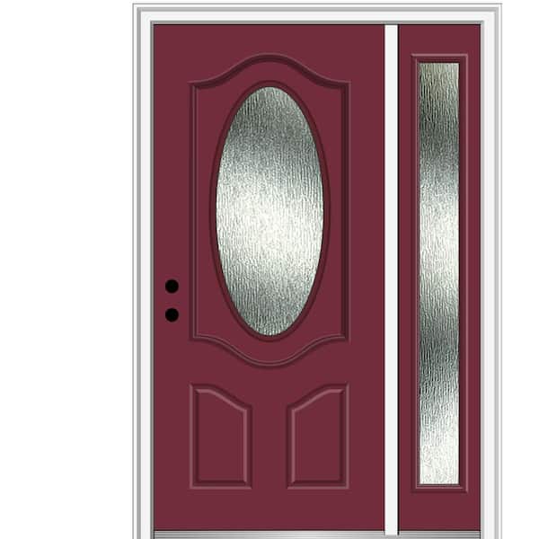 MMI Door 50 in. x 80 in. Right-Hand Inswing Rain Glass Burgundy Fiberglass Prehung Front Door on 4-9/16 in. Frame
