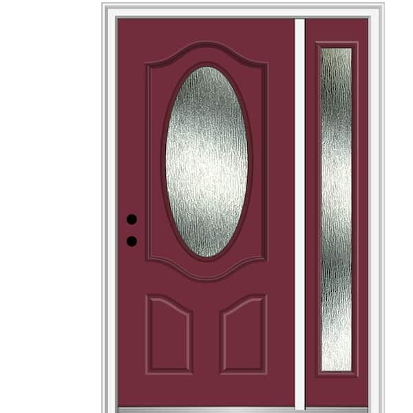 MMI Door 48 in. x 80 in. Right-Hand Inswing Rain Glass Burgundy Fiberglass Prehung Front Door on 6-9/16 in. Frame