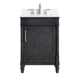 Layla 24 in. W x 22 in. D Vanity in Iron Grey with Marble Vanity Top in White with White Basin