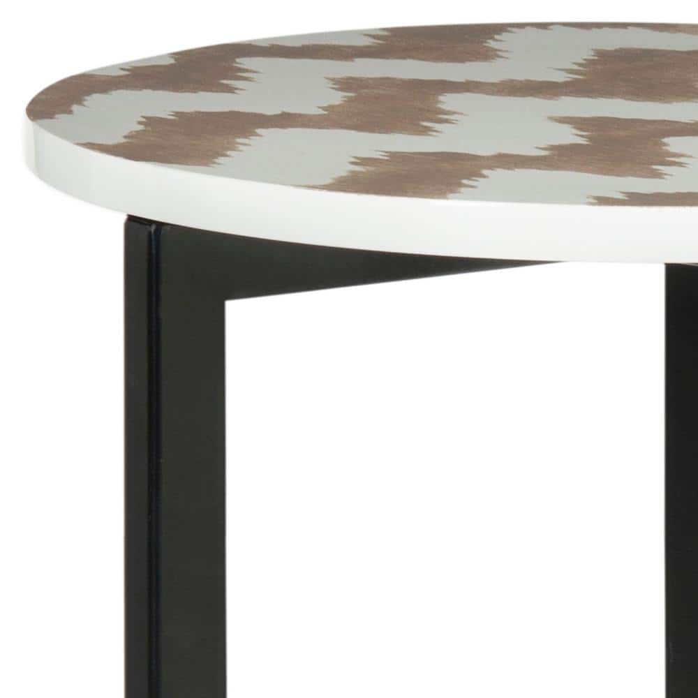 Zaira Round Warm Grey and White Metal End Table