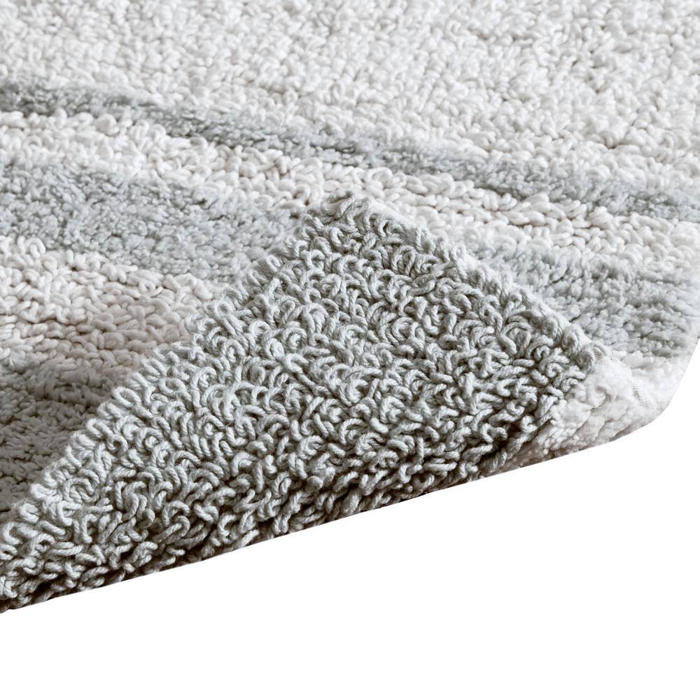 Gray and White Cotton Reversible Striped Bath Rug