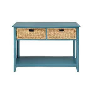 Flavius 44 in. Teal Rectangle Wood Console Table with Storage