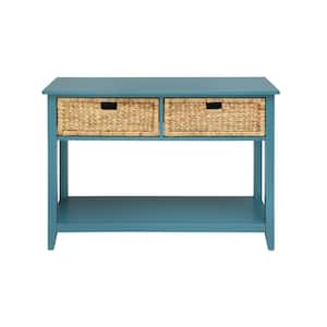 Flavius 44 in. Teal Rectangle Wood Console Table with Drawers and Shelves