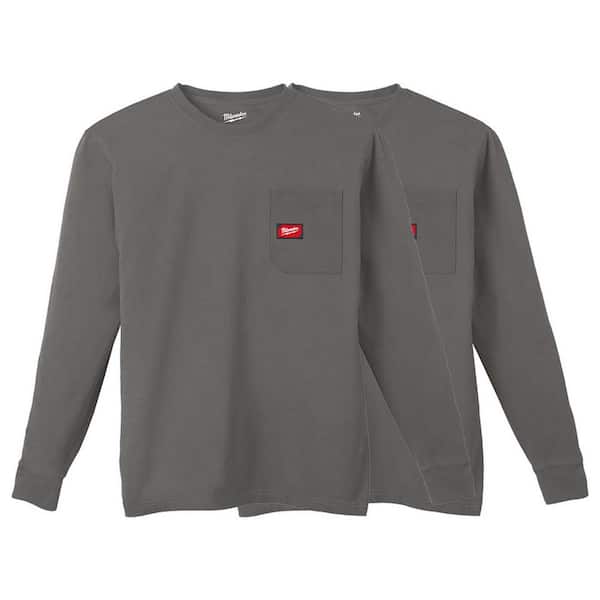 Milwaukee Men's Small Gray GRIDIRON Cotton/Polyester Long-Sleeve Pocket T-Shirt (2-Pack)