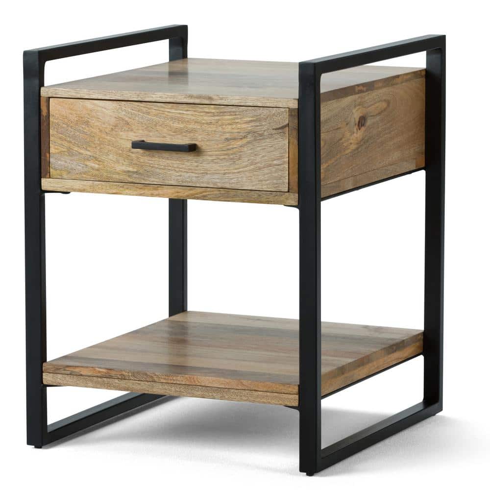 Riverside Black Metal and Natural Wood 20" Industrial Side Table with Storage