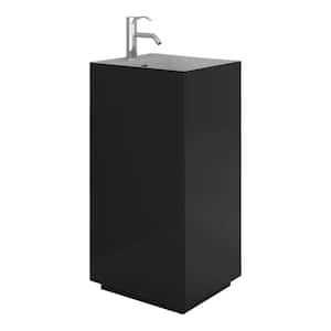 Springhill 15 in. W x 17.75 in. L Modern Black Matte Marble Pedestal Sink and Basin Combo with Overflow