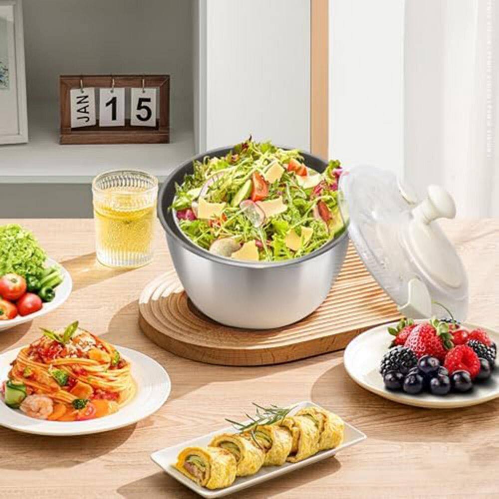 Salad Spinner with Stainless Steel Body Non-Slip Base Manual Quick Spin BPA Free Lid Basin Drain Frame 5 qt. Easy Clean price history on PriceWatchPro