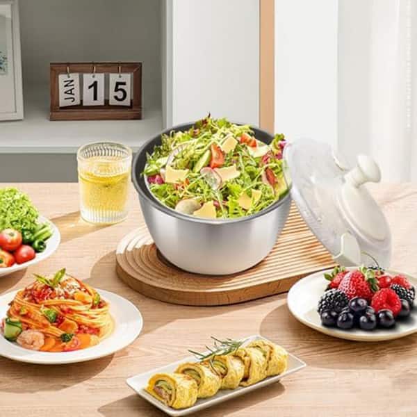 Salad Spinner with Stainless Steel Body Non-Slip Base Manual Quick Spin BPA Free Lid Basin Drain Frame 5 qt. Easy Clean