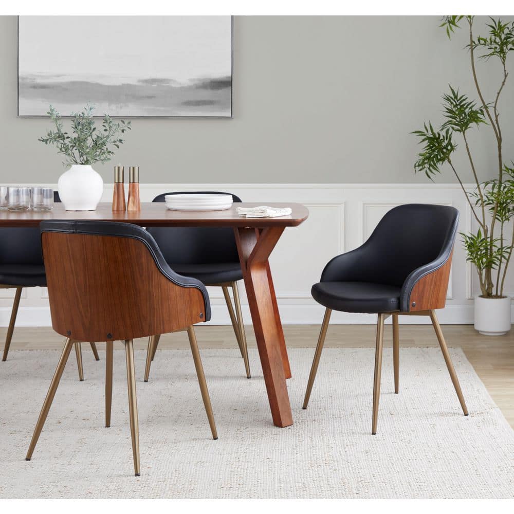 LumiSource Bacci Black Faux Leather, Walnut Wood and Antique