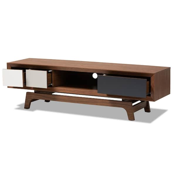 Baxton Studio Svante Walnut and White and Gray TV Stand 152 9254