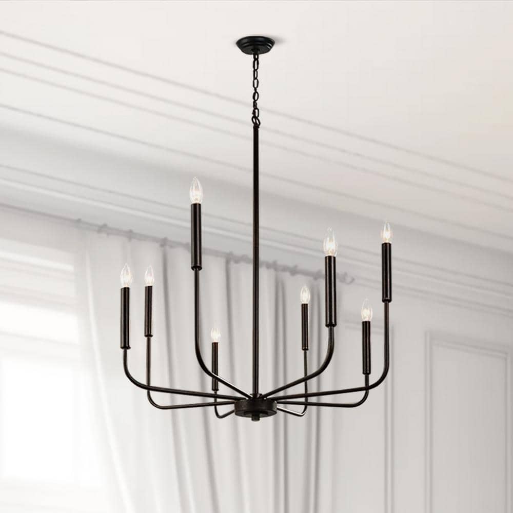 25 in. 8-Light Matte Black Farmhouse Minimalist Hanging Candlestick Chandelier price history on PriceWatchPro