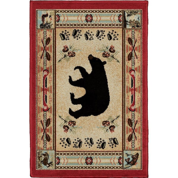 Hearthside Woodlands Bear Red 5 ft. x 8 ft. Lodge Area Rug