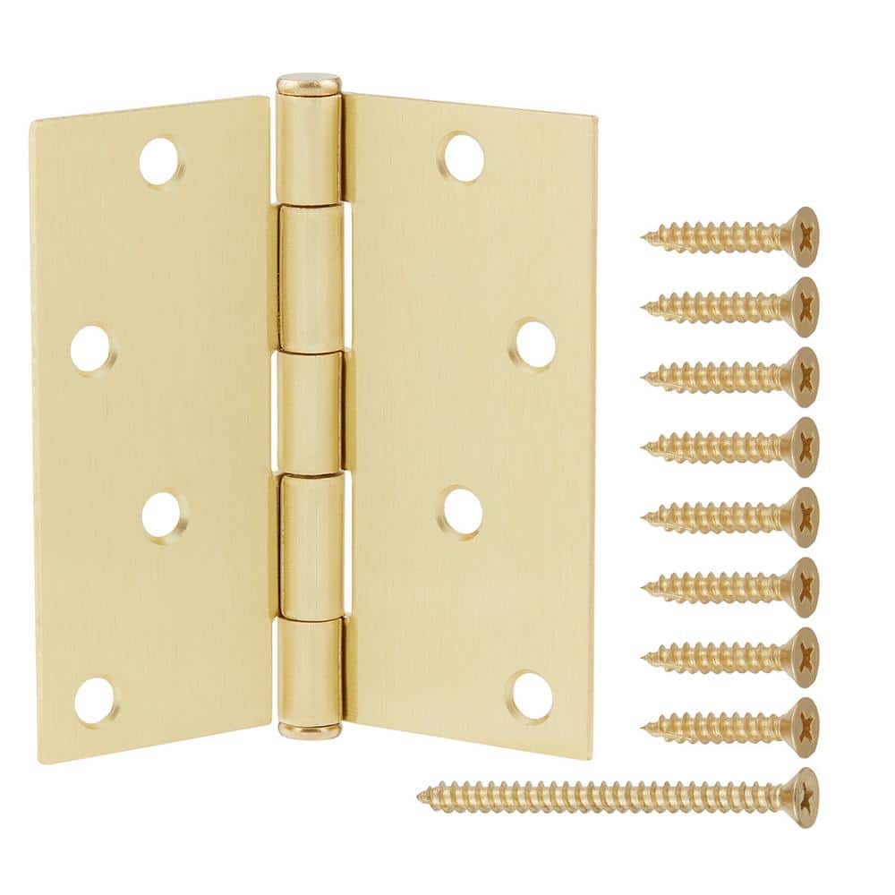 4 in. Square Radius Satin Brass Squeak-Free Door Hinge