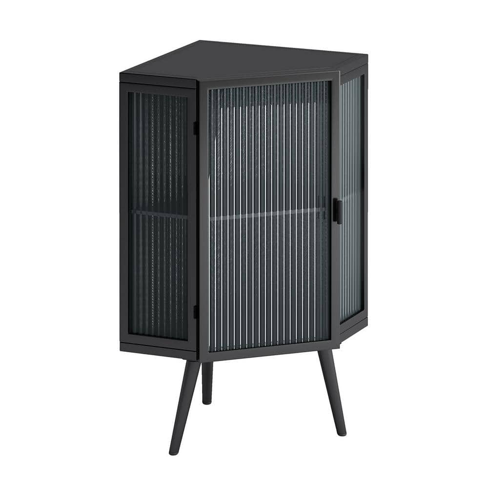 22.2 in. W x 16.5 in. D x 31.5 in. H Glass Metal Floor Corner Cabinet with 