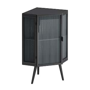 22.2 in. W x 16.5 in. D x 31.5 in. H Glass Metal Floor Corner Cabinet with Tempered Glass Door, Ready to Assemble, Black