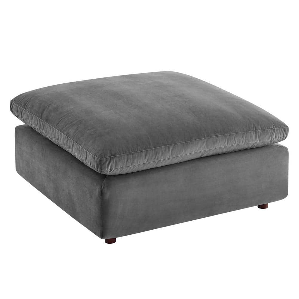 Luxurious Gray Performance Velvet Overstuffed Ottoman