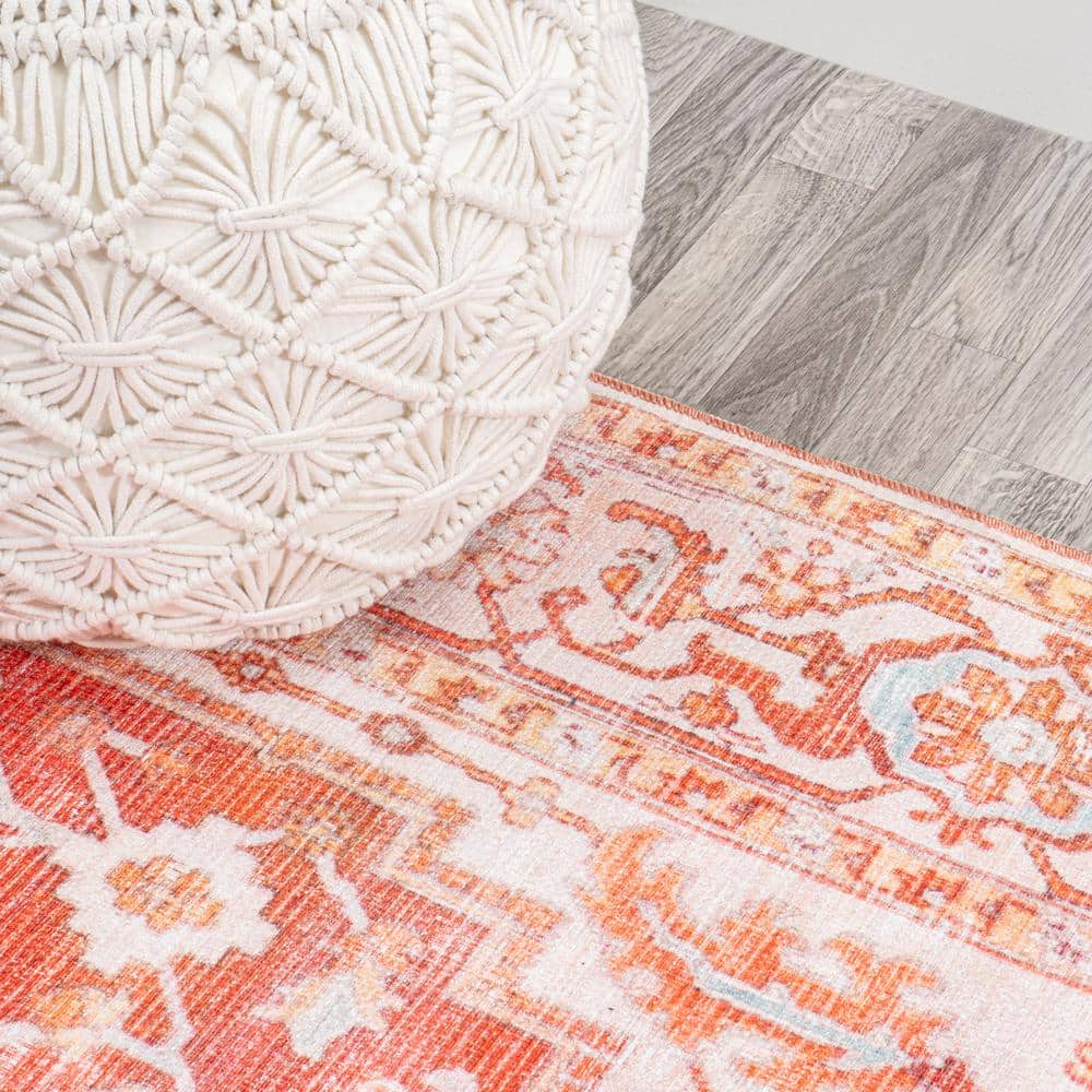 Asa Ornate Medallion Washable Orange and Cream 9' x 12' Synthetic Area Rug