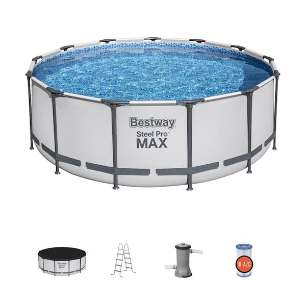 Bestway Pro MAX 13 ft. Round 48 in. Deep Steel Above Ground Swimming Pool with Pump & Cover