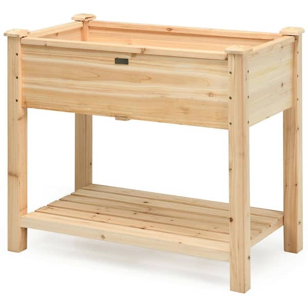 HONEY JOY 34 in. x 18 in. x 30 in. Natural Wood Raised Garden Bed Elevated Planter Box Stand for Vegetable Flower