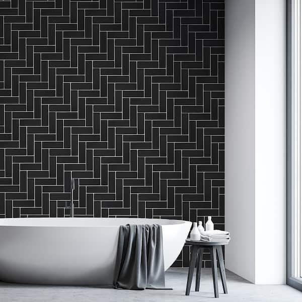 2 in. x 8 in. Herringbone Black 11.125 in. x 15.25 in. Matte Ceramic Mosaic Tile (8.25 sq. ft. /Case)