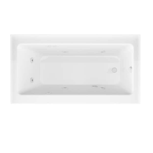 Amber Series 60 in. x 32 in. Rectangular Whirlpool Bathtub with Right Side Drain and V-Style Back Jets in Glossy White