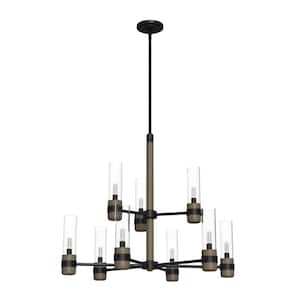 River Mill 9-Light Rustic Iron Candlestick Chandelier with Clear Seeded Glass Shades