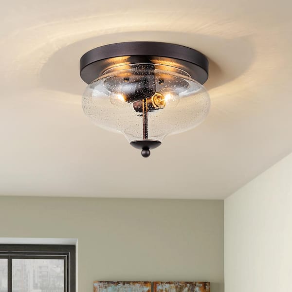 EDISLIVE Razia 11 in. 2-Light Bronze Clear Seed Glass Flush Mount Light