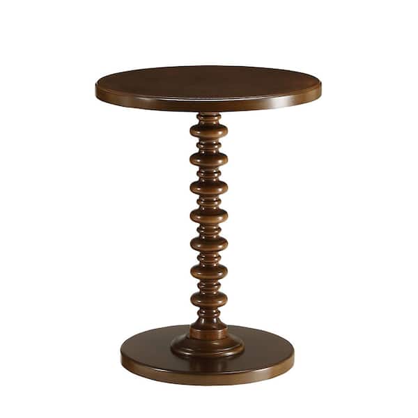 Acme Furniture Acton 17 in. Walnut Round Wood End Table with Pedestal