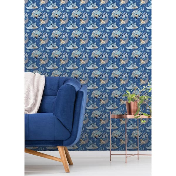 Meowing Mermaids Blue Peel and Stick Wallpaper