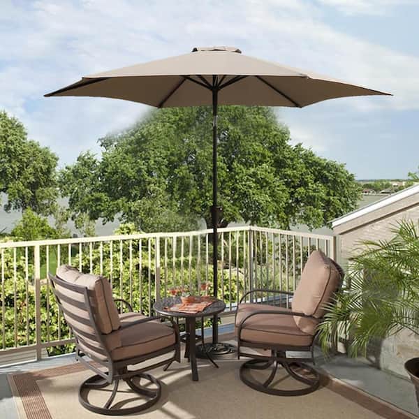 Maincraft 8.8 ft. Aluminum Patio Market Umbrella with Resin Base, Push Button Tilt and Crank Lift, Gray
