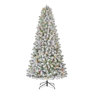 7.5 ft. Pre-Lit LED Festive Mixed Pine Flocked Artificial Christmas Tree