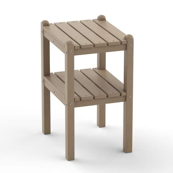UPLAND Light Brown Wood Double HDPE Composite Outdoor Side Table