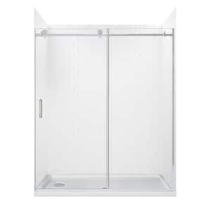 Marina 60 in. L x 32 in. W x 78 in. H Left Drain Alcove Shower Stall/Kit in White Subway with Silver Trim