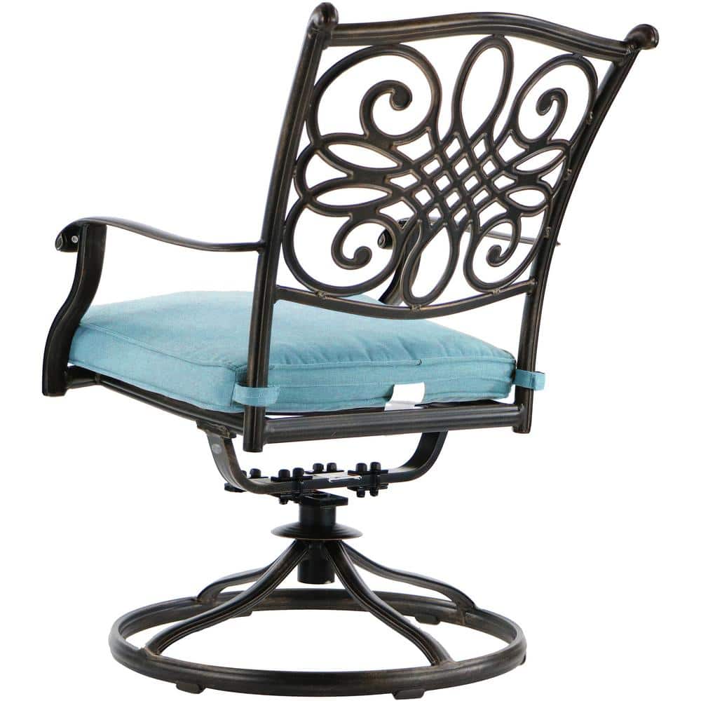 Bronze and Blue Aluminum 3-Piece Swivel Bistro Set