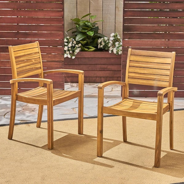 Noble House Miguel Teak Brown Wood, Wooden Outdoor Dining Chairs Uk