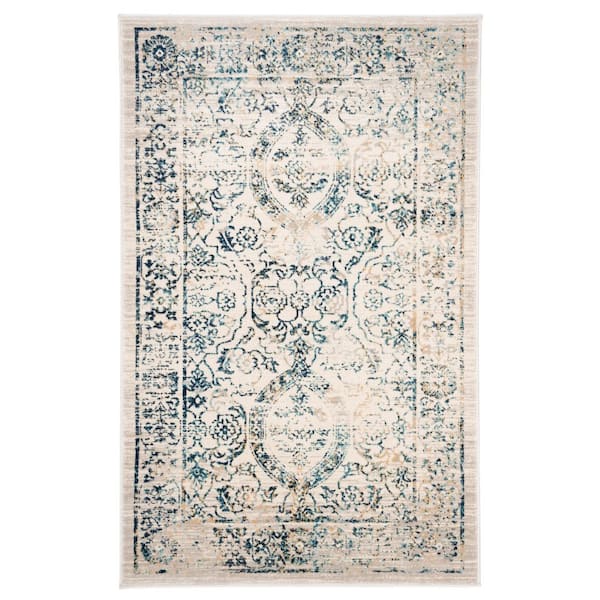 Evoke 3 ft. x 5 ft. Beige/Turquoise Distressed Oriental Area Rug