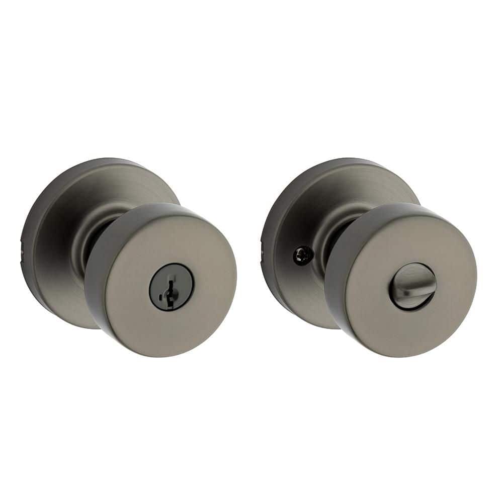 Kwikset Pismo Gunmetal Round Rose Keyed Entry Round Door Knob