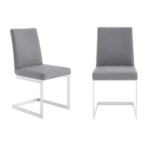 Hester Brushed Stainless Steel and Grey Faux Leather Contemporary Dining Chair (Set of 2)