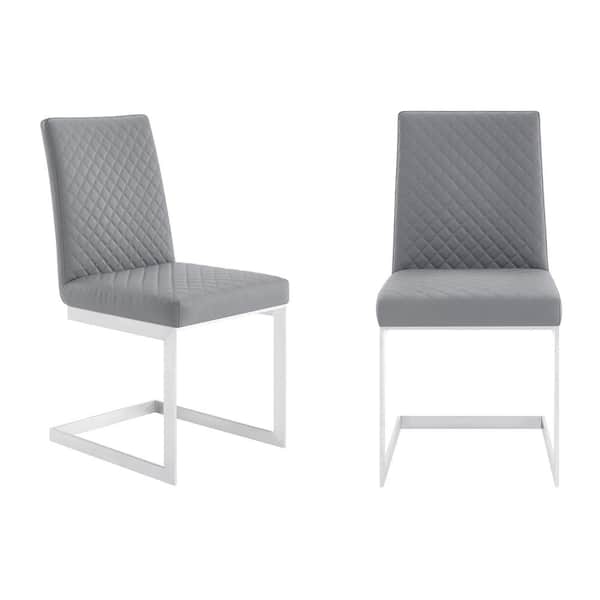 Armen Living Hester Brushed Stainless Steel and Grey Faux Leather Contemporary Dining Chair (Set of 2)