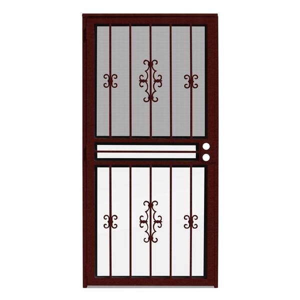 Unique Home Designs 36 in. x 80 in. Watchman Duo Wineberry Recessed Mount All Season Security Door with Insect Screen and Glass Inserts