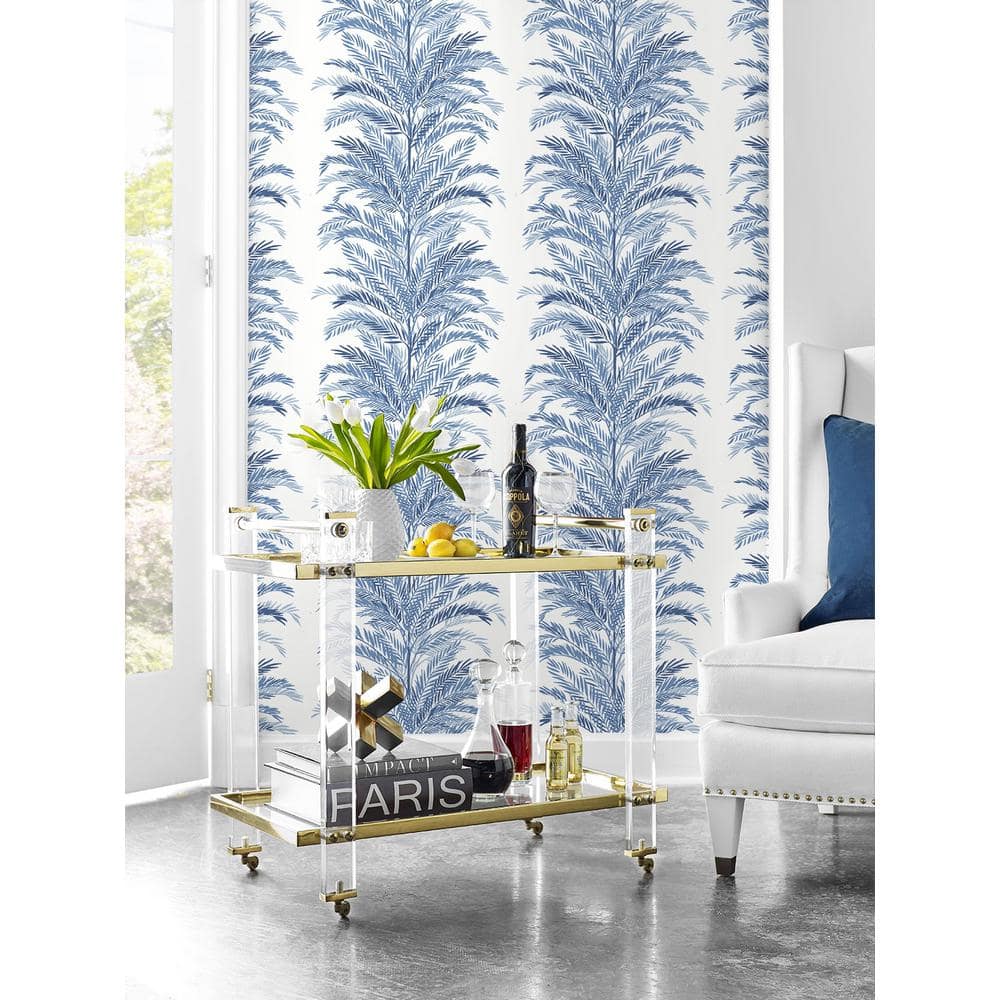 Coastal Blue Keana Palm Peel and Stick Vinyl Wallpaper Roll