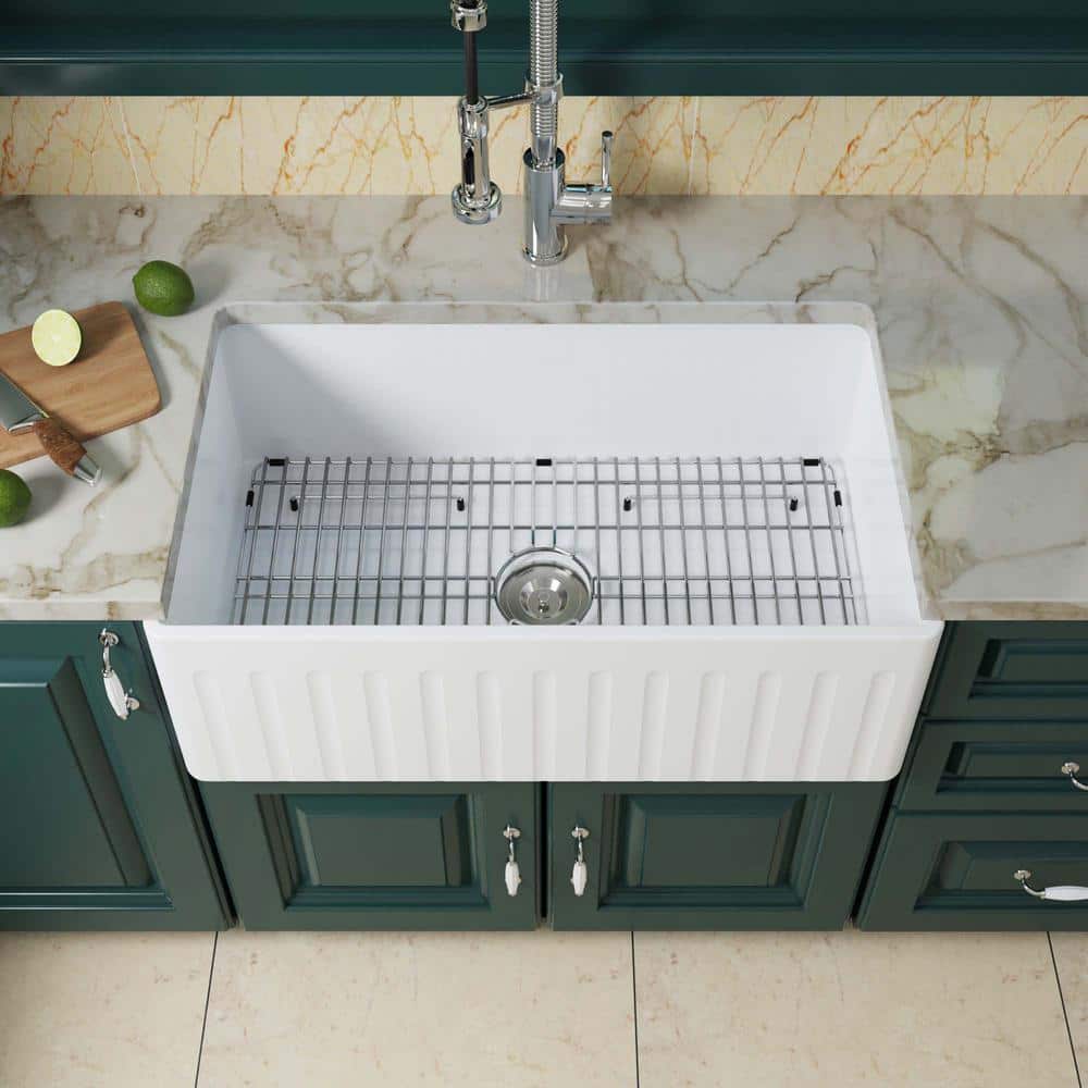 33'' Gloss White Fireclay Farmhouse Single Bowl Kitchen Sink