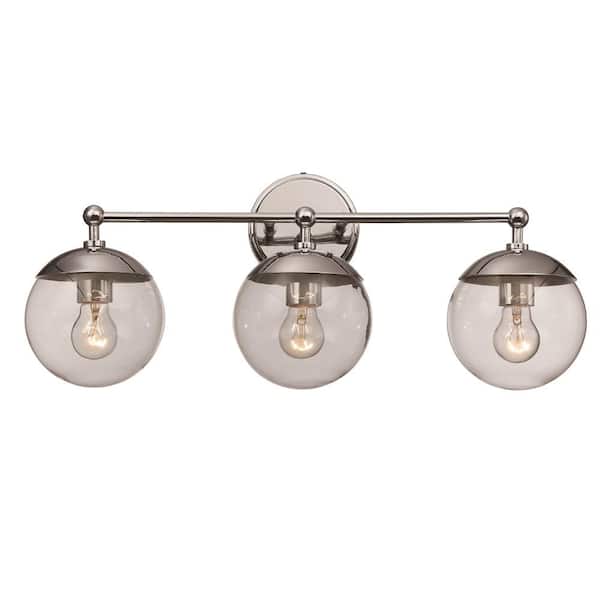 Bel Air Lighting Riviera 24 in. 3-Light Polished Chrome Vanity Light with Clear Glass Globe Shades