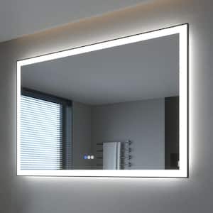 60 in. W x 40 in. H Rectangular Framed LED Anti-Fog Wall Bathroom Vanity Mirror in Black with Backlit and Front Light